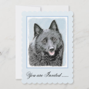 Schipperke Painting - Cute Original Dog Art Invitation