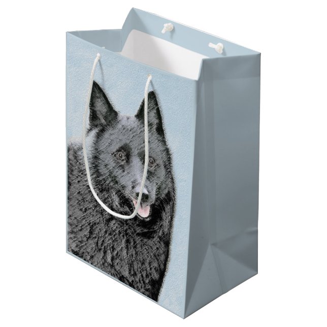 Schipperke Painting - Cute Original Dog Art Medium Gift Bag (Front Angled)