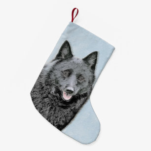 Schipperke Painting - Cute Original Dog Art Small Christmas Stocking