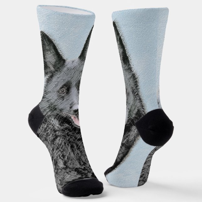 Schipperke Painting - Cute Original Dog Art Socks (Angled)