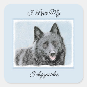 Schipperke Painting - Cute Original Dog Art Square Square Sticker