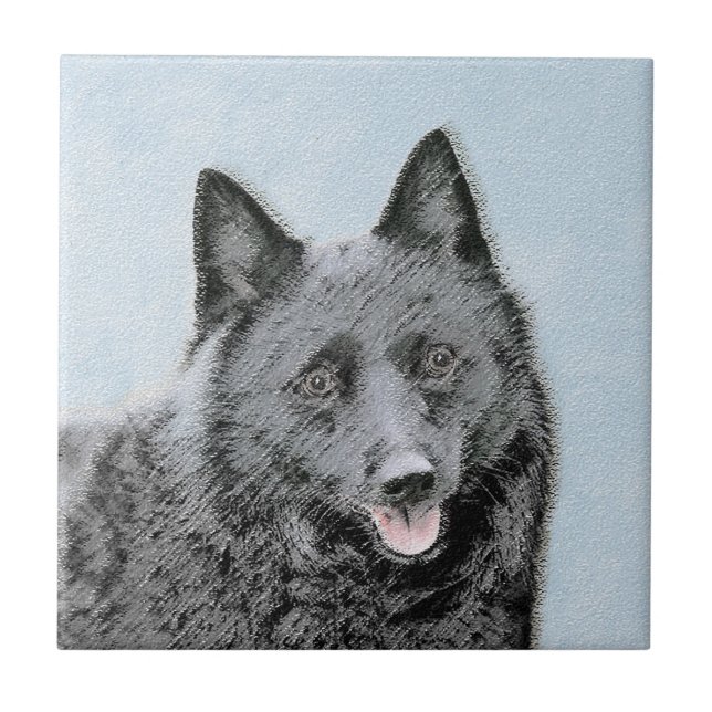Schipperke Painting - Cute Original Dog Art Tile (Front)