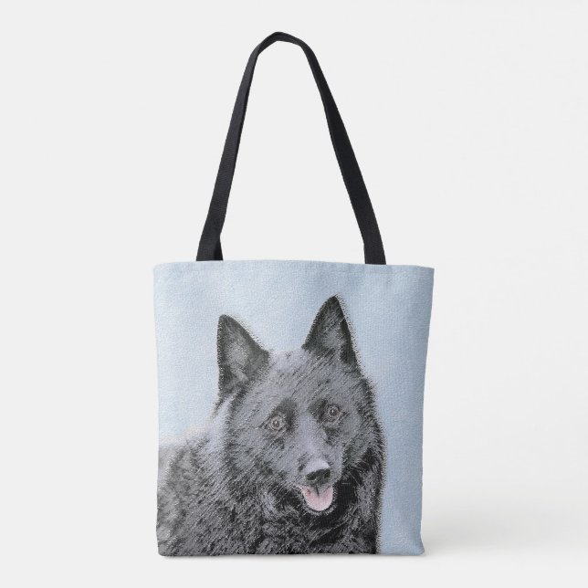 Schipperke Painting - Cute Original Dog Art Tote Bag (Back)