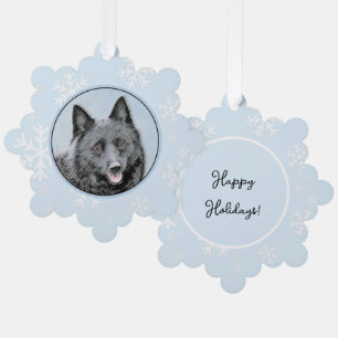 Schipperke Painting - Cute Original Dog Art Tree Decoration Card