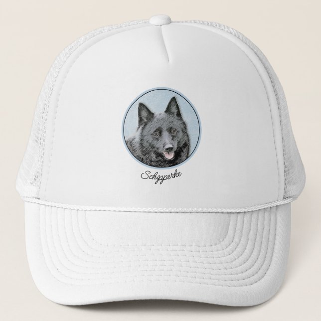 Schipperke Painting - Cute Original Dog Art Trucker Hat (Front)
