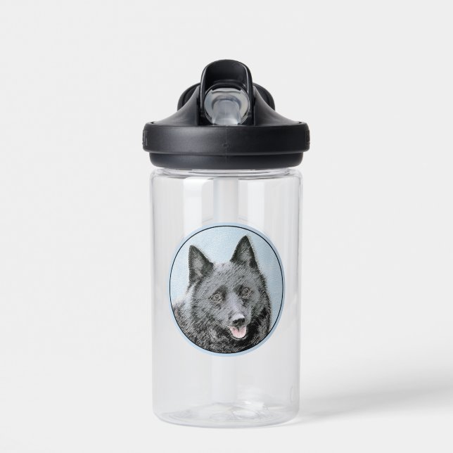 Schipperke Painting - Cute Original Dog Art Water Bottle (Front)