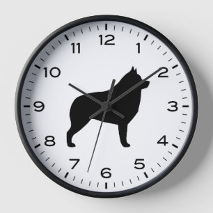 Schipperke Silhouette with Numbers and Minutes Clock