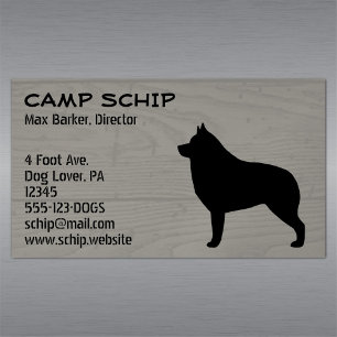 Schipperke Silhouette Wood Grain Magnetic Business Card