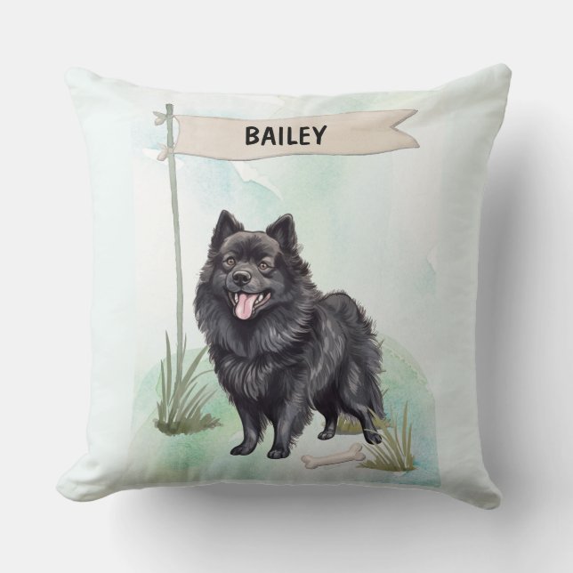 Schipperke Watercolor Personalised Dog Cushion (Front)