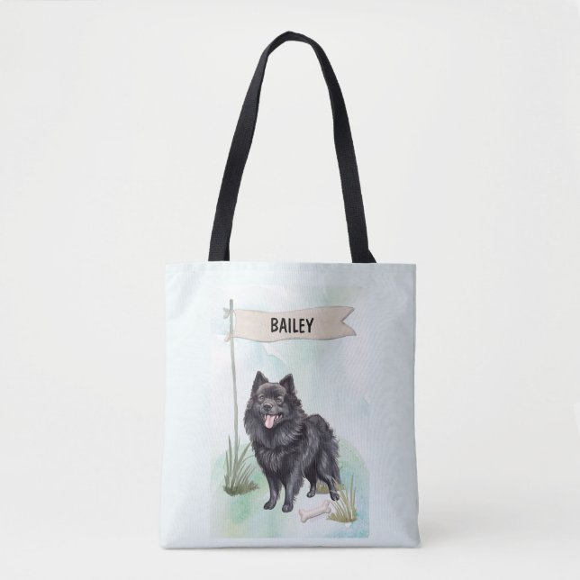 Schipperke Watercolor Personalised Dog Tote Bag (Front)