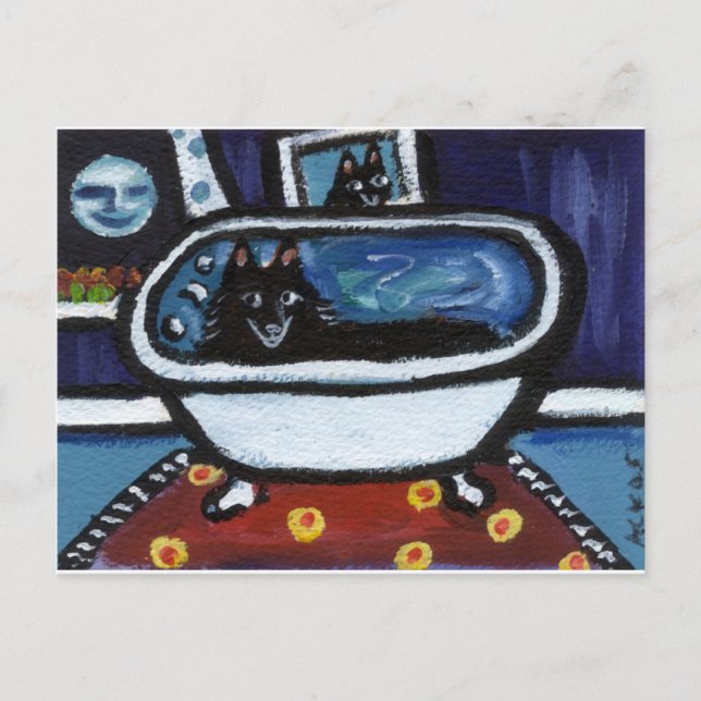 Schipperke whimsical bath postcard (Front)