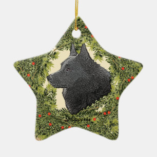 Schipperke Wreath Ceramic Tree Decoration
