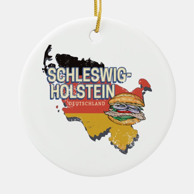 Schleswig-Holstein Germany Federal State Map Ceramic Tree Decoration (Front)