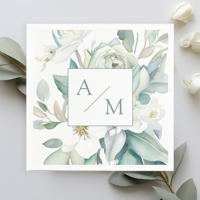 Schlicht elegante Greenery Monogramm  Napkin (Creator Uploaded)