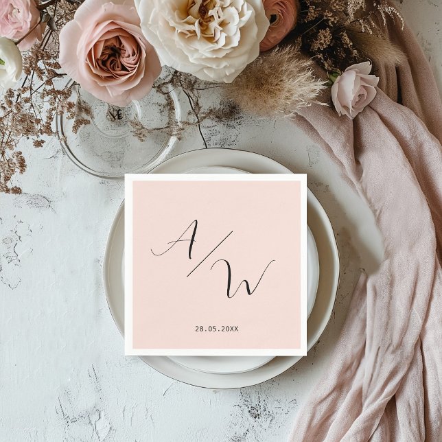 Schlicht elegante Monogramm Blush Napkin (Creator Uploaded)