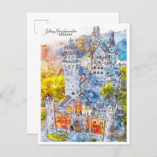 Schloss Neuschwanstein Germany travel watercolor Postcard