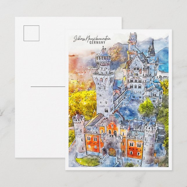 Schloss Neuschwanstein Germany travel watercolor Postcard (Front/Back)