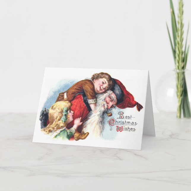 Schmucker: Santa Playing With Children Holiday Card (Front)