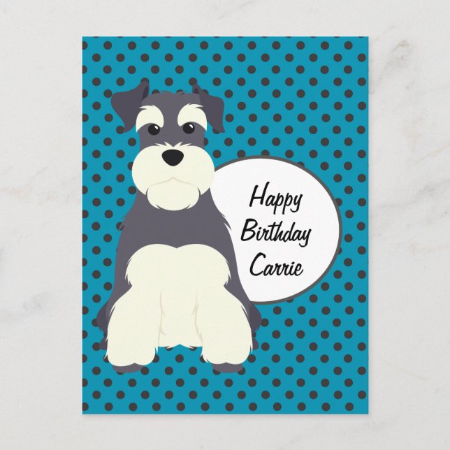 Schnauzer and Polka Dots Birthday Postcard (Front)