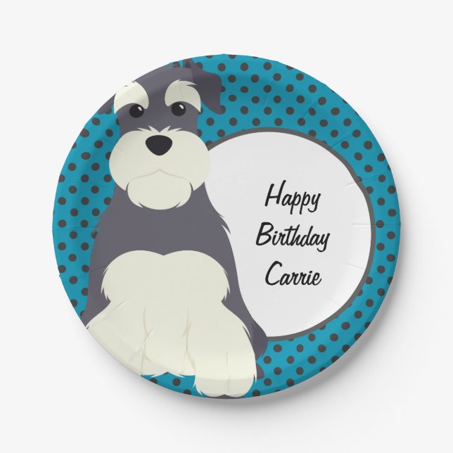 Schnauzer and Polka Dots Personalised Paper Plate (Front)