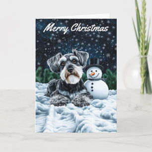 Schnauzer and Snowman Christmas Card