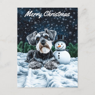 Schnauzer and Snowman Christmas Holiday Postcard