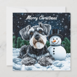 Schnauzer and Snowman Pack of Flat Christmas Card