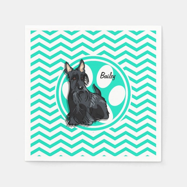 Schnauzer; Aqua Green Chevron Napkin (Front)