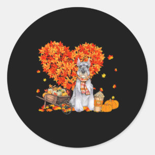 Schnauzer Autumn Tree Fall Leaves Pumpkin Dog Love Classic Round Sticker