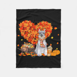 Schnauzer Autumn Tree Fall Leaves Pumpkin Dog Love Fleece Blanket