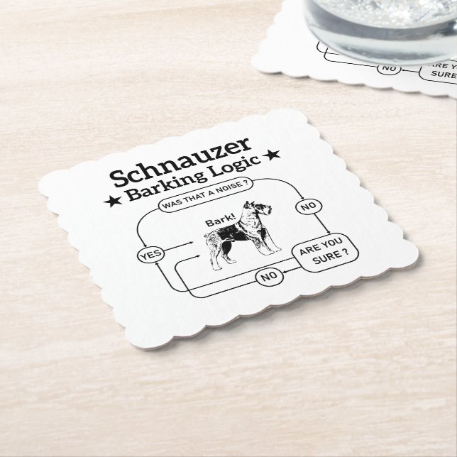 Schnauzer Barking Logic Cool Dog Pet Lover Sarcasm Paper Coaster (Angled)