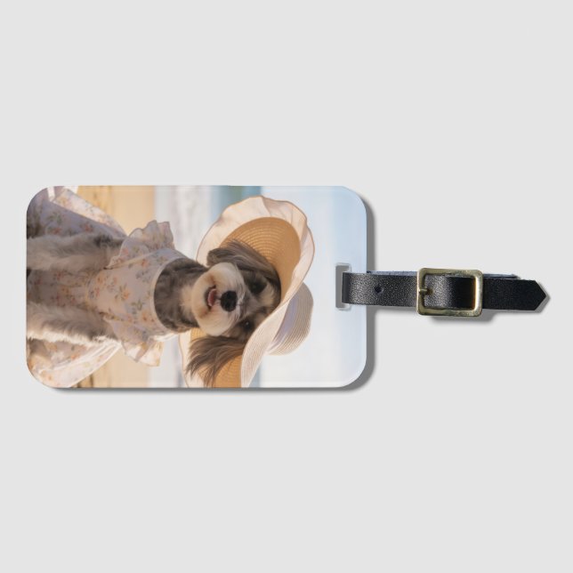 Schnauzer Beach Day Luggage Tag (Front Horizontal)