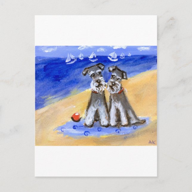 Schnauzer beach love postcard (Front)