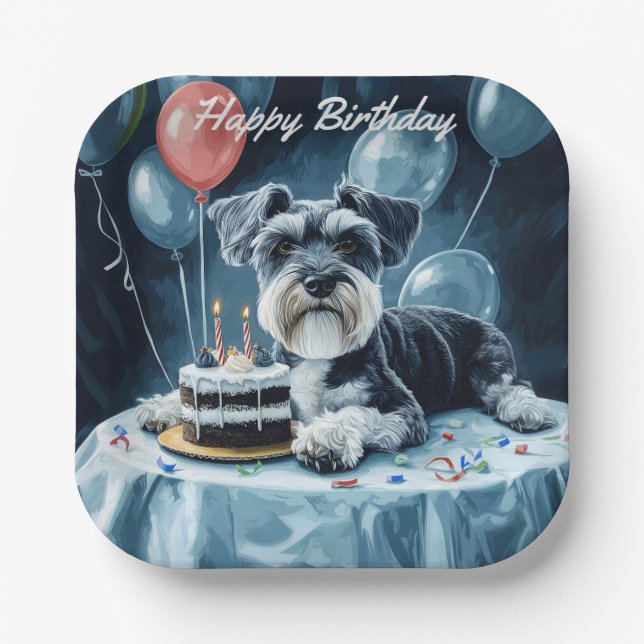 Schnauzer Birthday Paper Plate (Front)