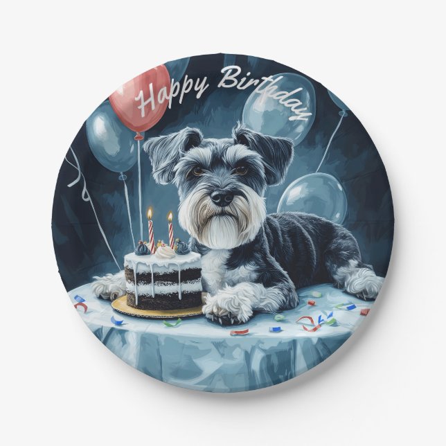 Schnauzer Birthday Paper Plate (Front)