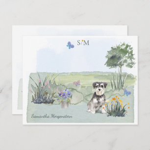 Schnauzer Butterfly Meadow  Monogram & Name      Card