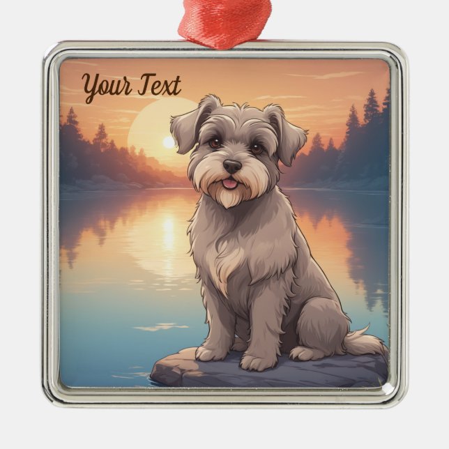 Schnauzer by Lake Metal Tree Decoration (Front)