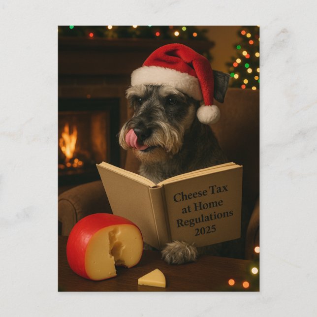 Schnauzer 'Cheese Tax' Christmas postcard (Front)