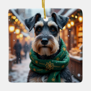 Schnauzer Christmas Art Ceramic Ornament