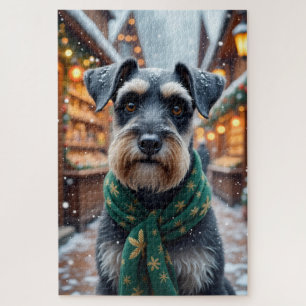 Schnauzer Christmas Art Jigsaw Puzzle