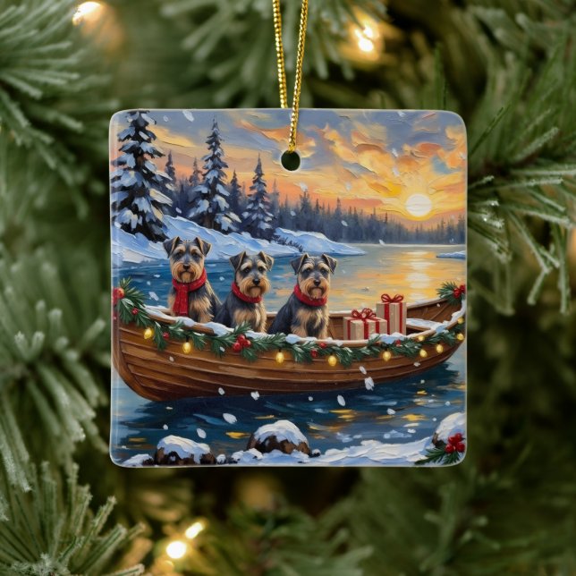 Schnauzer Christmas Boat Holiday Ceramic Ornament (Tree)