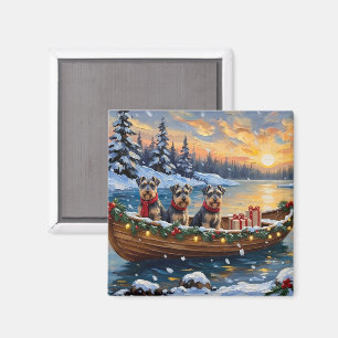 Schnauzer Christmas Boat Holiday Magnet
