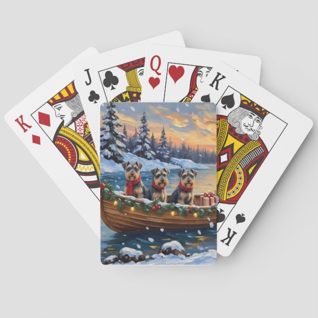 Schnauzer Christmas Boat Holiday Playing Cards (Back)