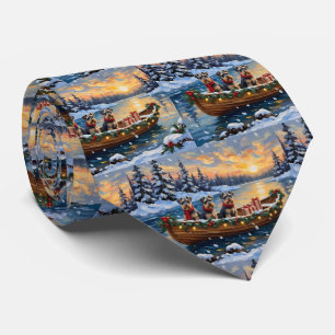 Schnauzer Christmas Boat Holiday Tie