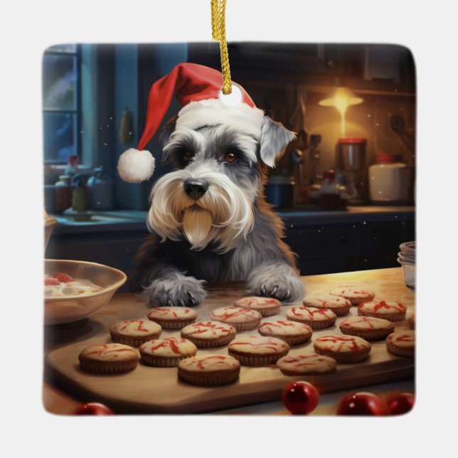 Schnauzer Christmas Cookies Festive Holiday Ceramic Ornament (Front)