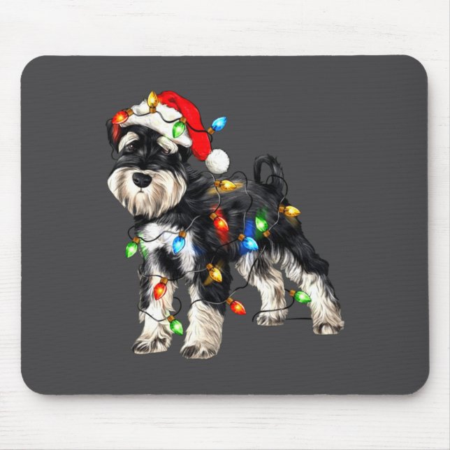 Schnauzer Christmas Dog Christmas Lights Santa Hat Mouse Mat (Front)