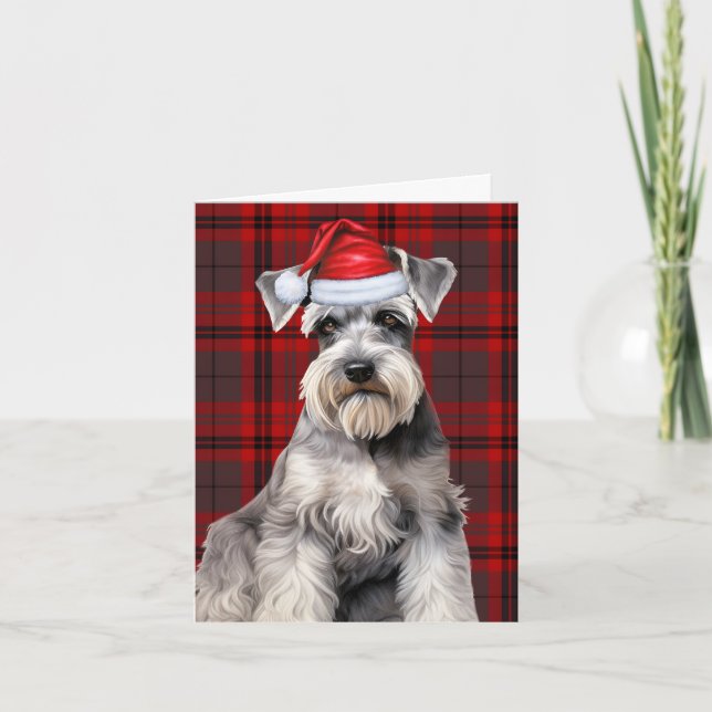 Schnauzer Christmas Dog Red Plaid Christmas Holiday Card (Front)