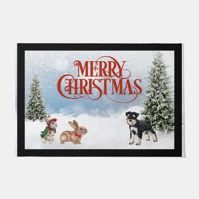 Schnauzer Christmas Door Mat (Front)