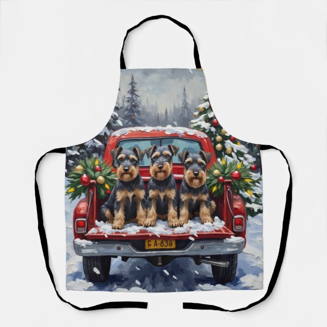 Schnauzer Christmas Red Truck Holiday Apron (Front)