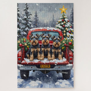 Schnauzer Christmas Red Truck Holiday Jigsaw Puzzle
